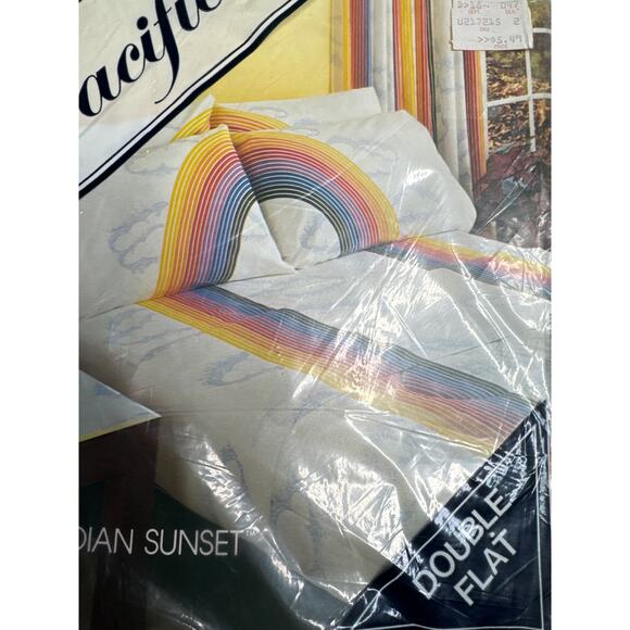 NWT 80s Pacific Canadian Sunset Rainbow & Clouds double sheet set LGBT Gay Pride - Picture 9 of 11